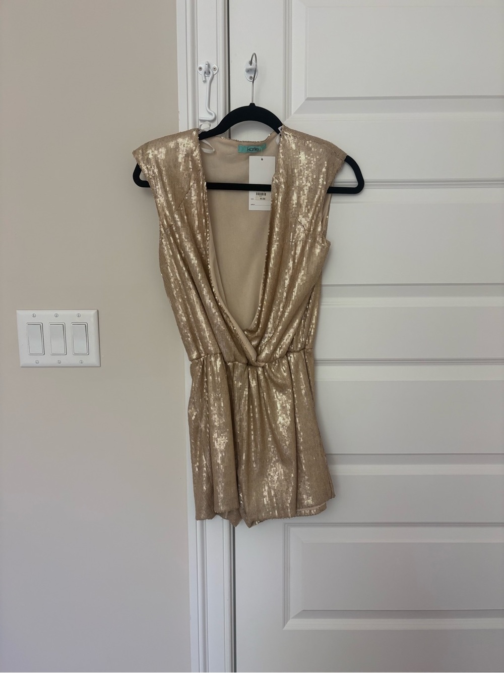 Maeve Gold Sequin V-Neck Romper